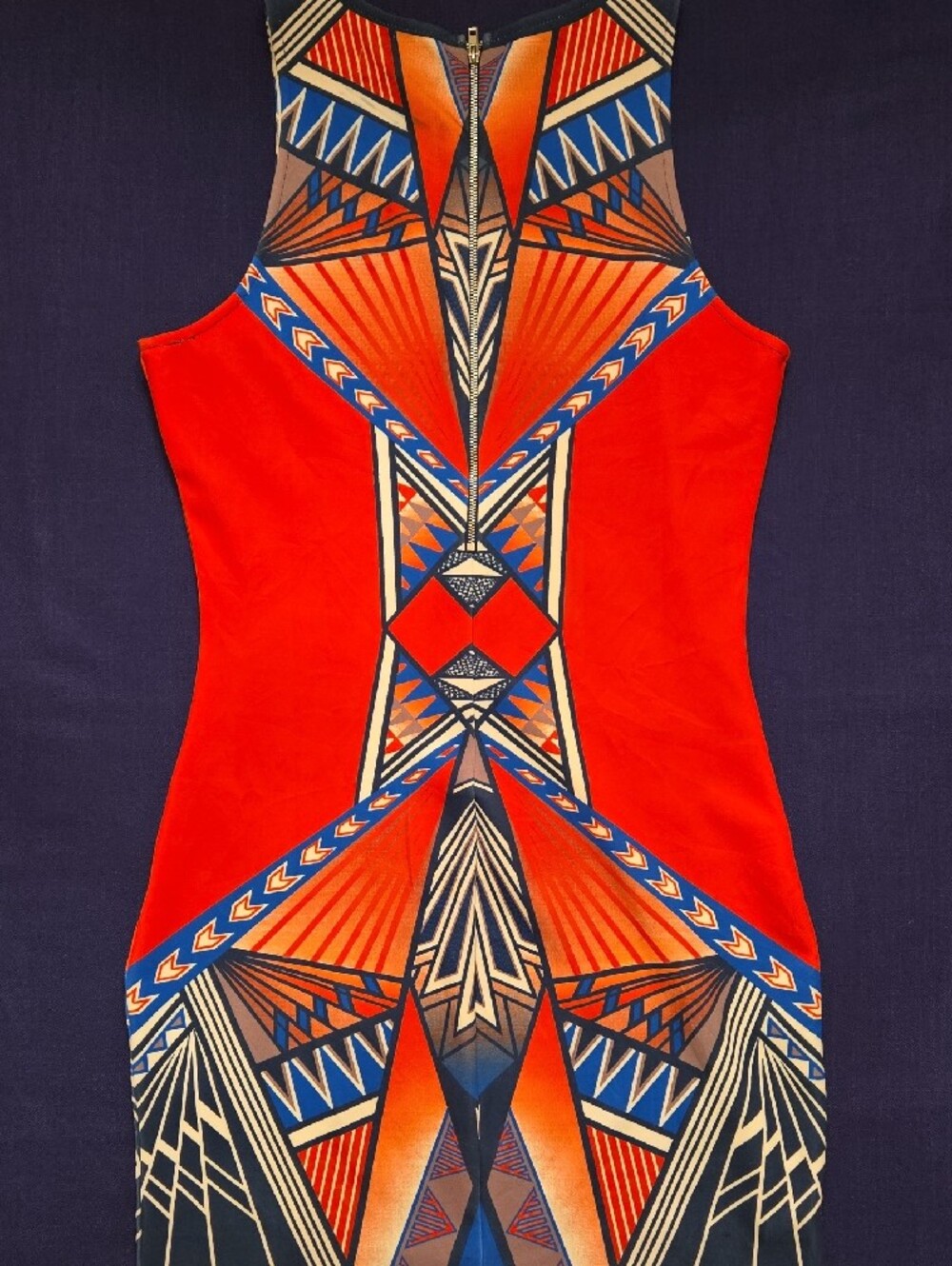 Sleeveless Red Geometric Bodycon Mini Dress by Pynk & Bloom